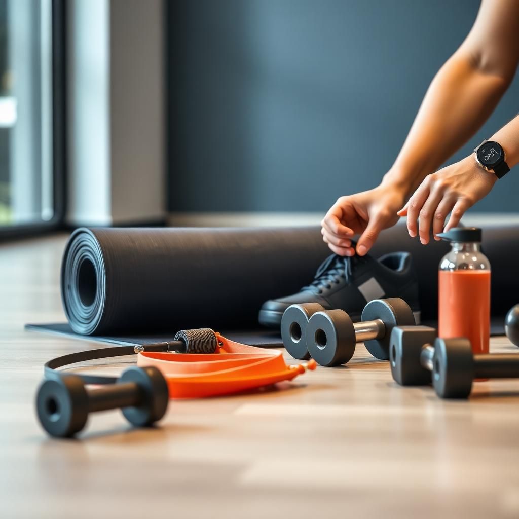 Equipo de entrenamiento en casa con mancuernas, esterilla y goma elástica – Sobre Motivyx