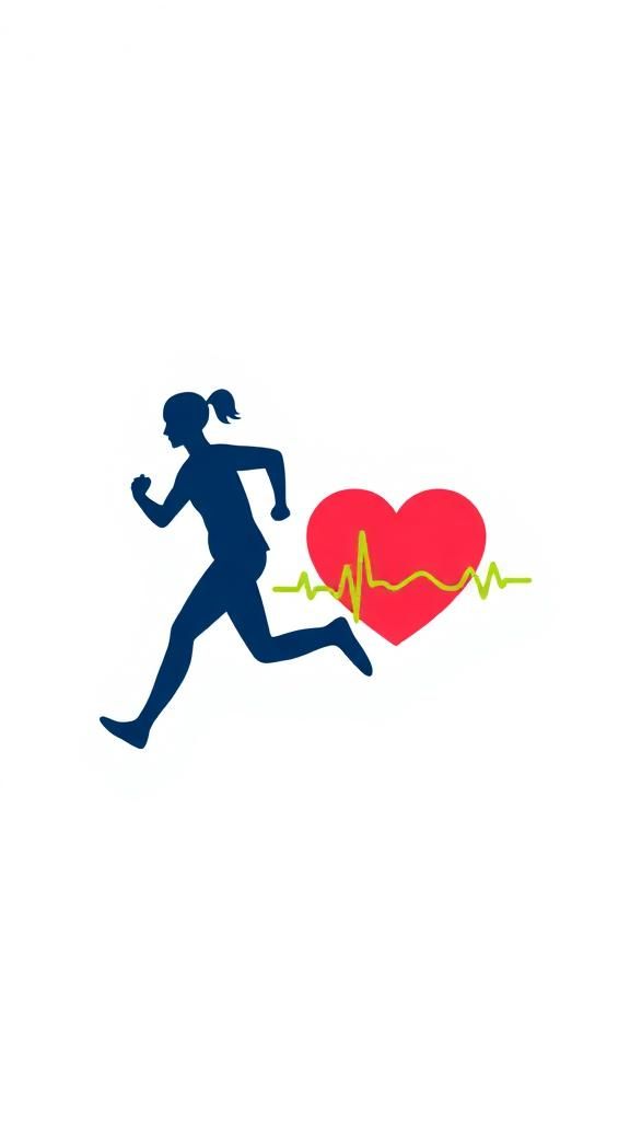 ilustración minimalista de entrenamiento con iconos de correr, mancuerna y corazón en colores corporativos