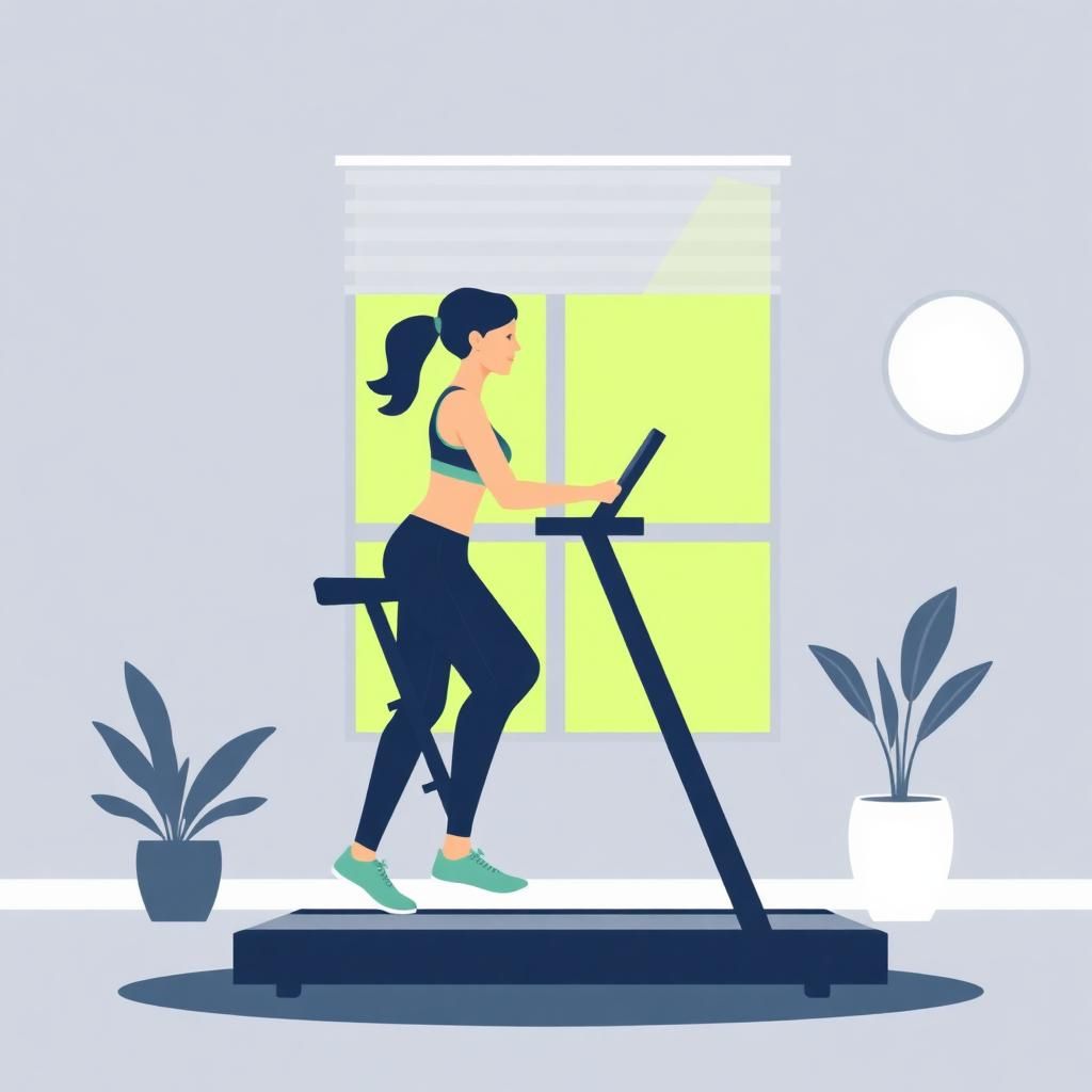 Ilustración de cardio LISS en casa en cinta o bicicleta, estilo Motivyx